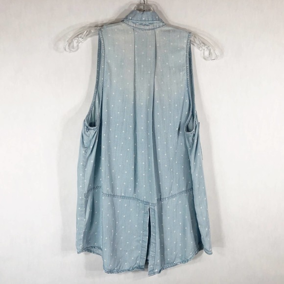 Cloth Stone Medium Top Polka Dot Chambray Button Down Sleeveless Blue 279 - Picture 2 of 6